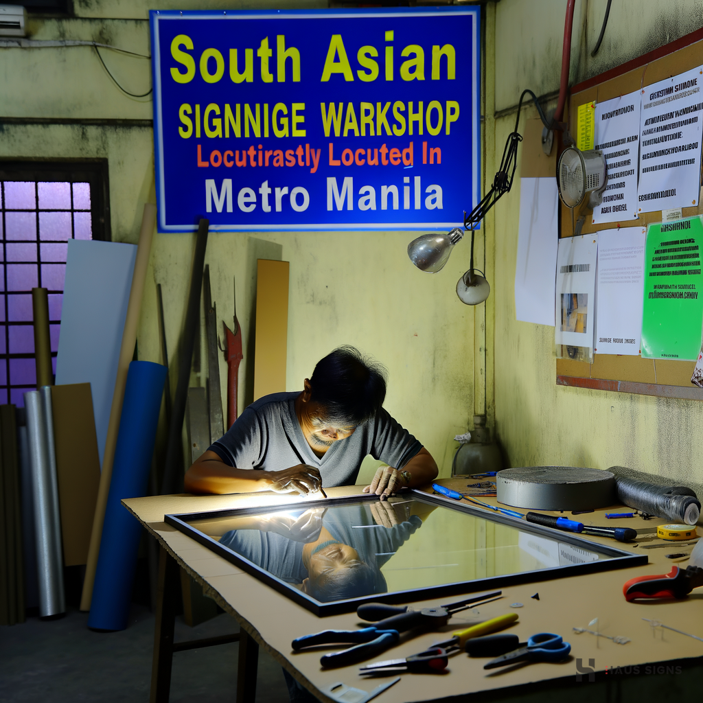 Signage maker in Manila crafting an acrylic sign.
