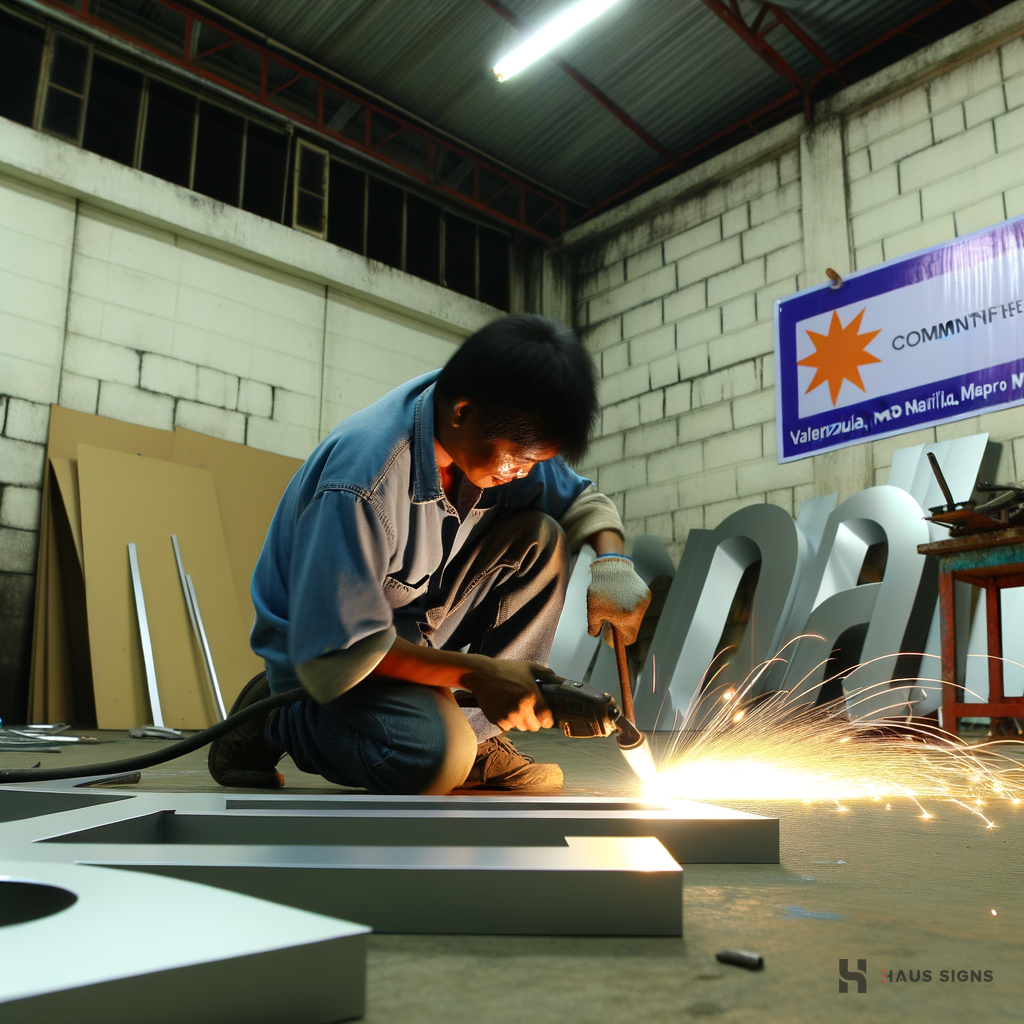 stainless steel letters Manila - Stainless steel letters being expertly welded at Haus Signs.