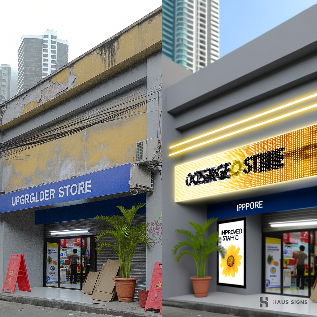 LED signage - Before-and-after of retail store LED signage upgrade